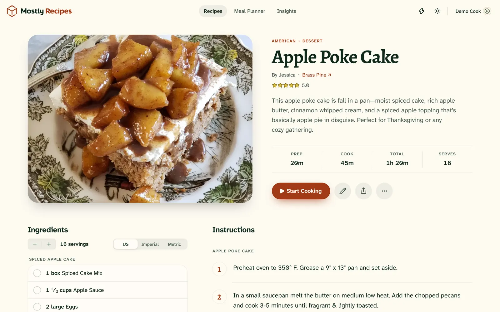 Apple Poke Cake recipe with its photo, source, times, ingredients, and steps